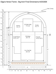 This plane view layout showing the 
Olgaframe and relief carvings was used to ensure that the frame when built would accommodate the separate pieces